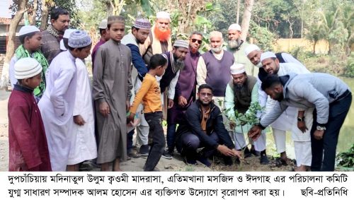 দুপচাঁচিয়ায় মদিনাতুল উলুম ক্বওমী মাদরাসাতে বৃক্ষরোপণ