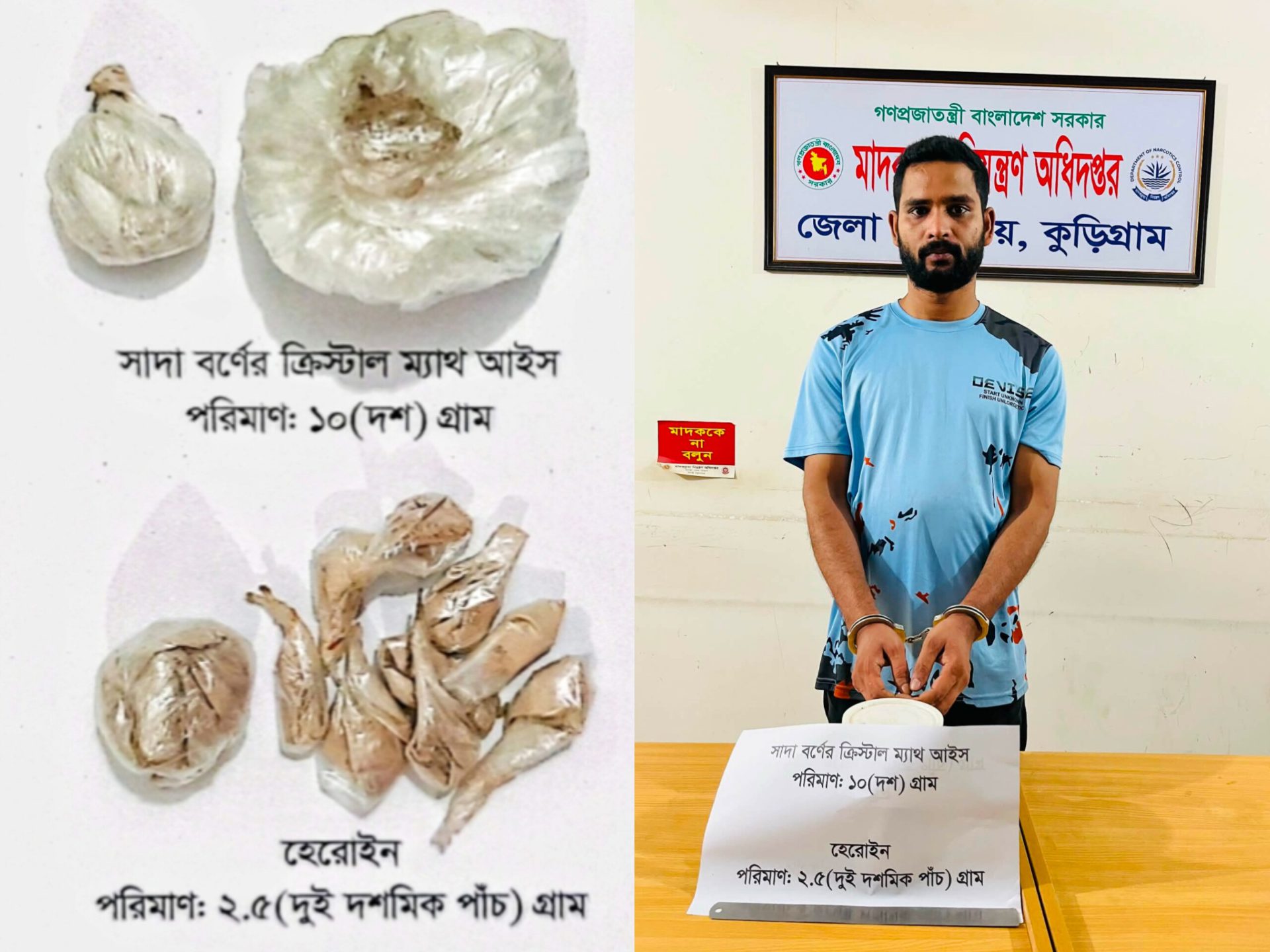 কুড়িগ্রামে প্রথমবারের মতো ‘ক্রিস্টাল মেথ আইস’ উদ্ধার, গ্রেফতার ১