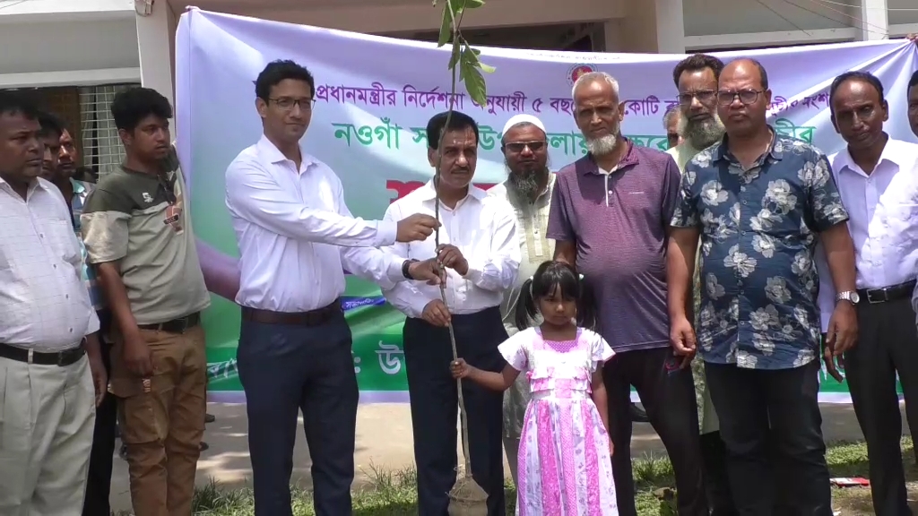 নওগাঁয় শিক্ষার্থীদের মাঝে গাছের চারা ও স্কুলে বেঞ্চ বিতরণ