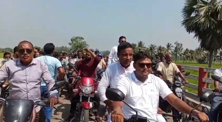 পাঁচবিবিতে বিএনপির চেয়ারম্যান প্রার্থী কাদের মন্ডলের বিশাল মোটরসাইকেল শোডাউন